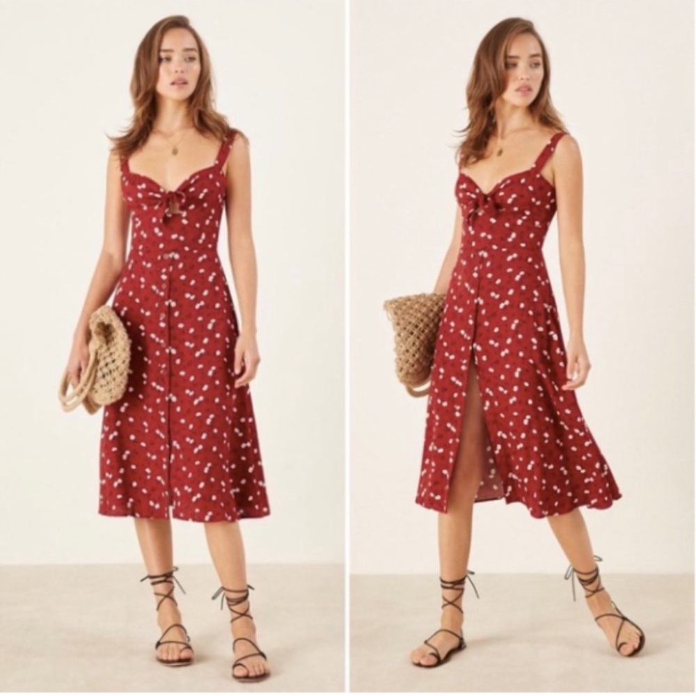 Reformation Frankfurt Red Floral Midi Dress Size 6